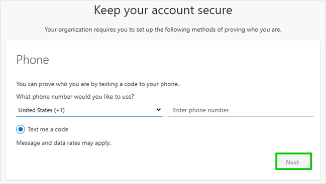 Multi-factor authentication instructions screenshot