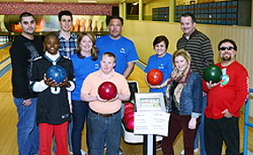 (Second row, second from left) Bryn Mawr Rehab Hospital President Donna Phillips joins employees and Project SEARCH interns and graduates for a night of bowling
