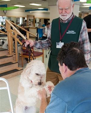 Bryn Mawr Rehab Hospital volunteer with their therapy dog