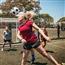 Ball hitting soccer player on head