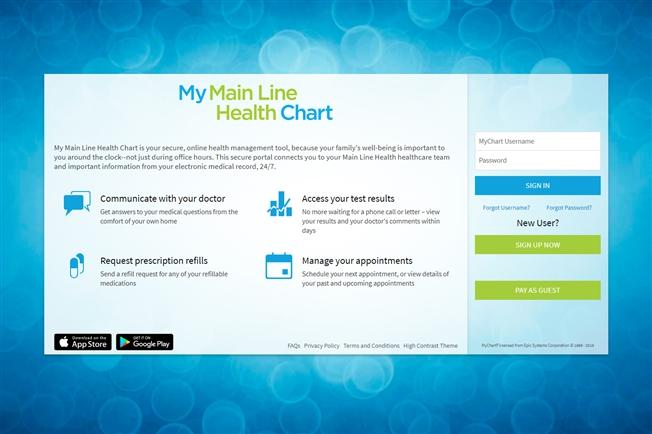 My Main Line Health Chart login page screen shot