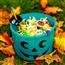 Teal pumpkin holding non-food treats