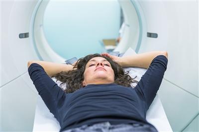 Woman undergoing CTA scan