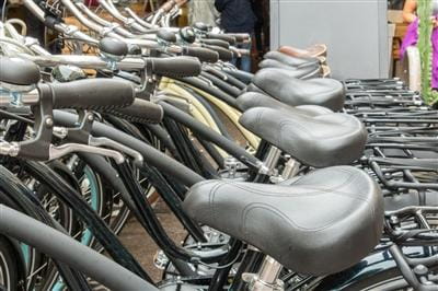 Close up on row of bike seats