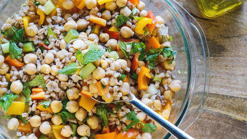 Farro and chickpea salad