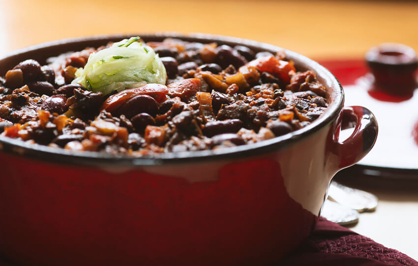 Bean chili in a bowl.