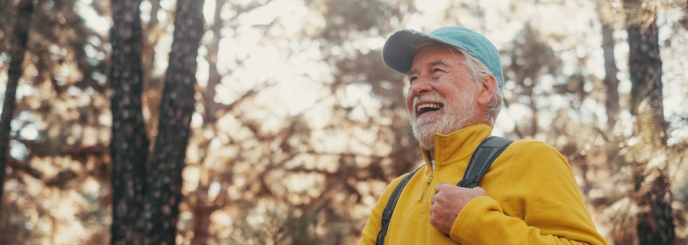 Man in his 60s, hiking.