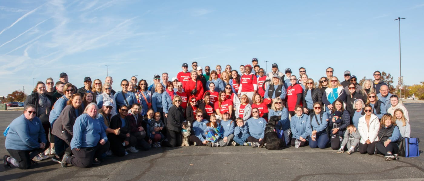 Large group of adult and child participants from the Main Line Health team at the Philadelphia Heart Walk in 2024.