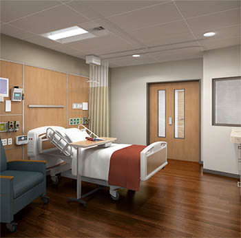 Artist rendering of new pavilion private suites for rooming-in care Artist rendering of the pavilion private suites for rooming-in care