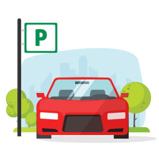 Icon of a car parked near a parking sign