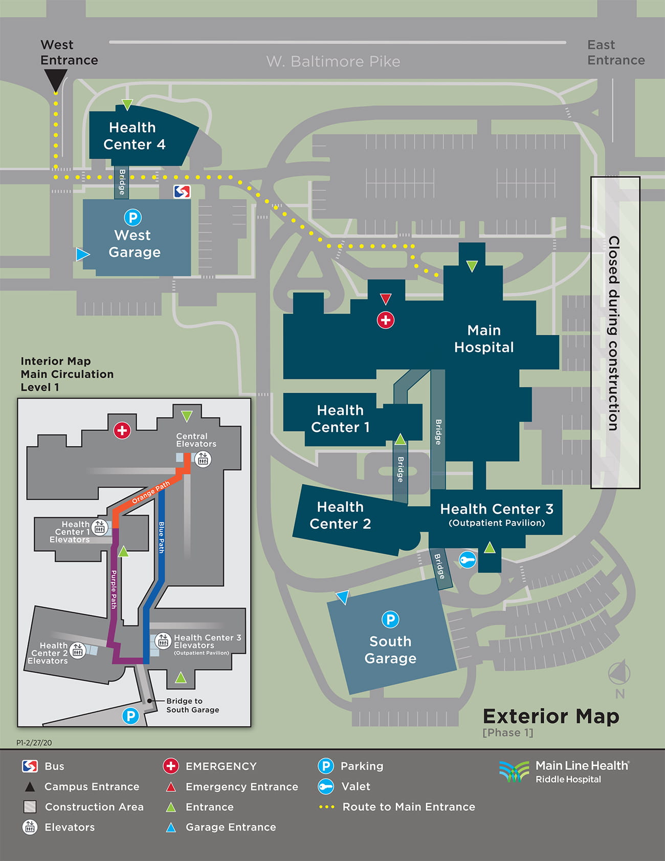 Map of Riddle Hospital campus showing closures during modernization project construction