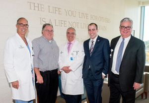 (L to R) Dr. Francis Sutter, Dr. Francis Sutter, Chief of Cardiac Surgery at the Lankenau Heart Institute; Pennsylvania State Representative Tim Briggs; Dr. Patrick Ross, Chairman of the Main Line Health Department of Surgery; Charles Boruchowitz, Director of Constituent Services for State Senator Leach; and Phil Robinson, President, Lankenau Medical Center.