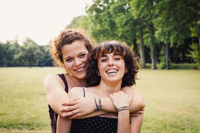 Girls hugging