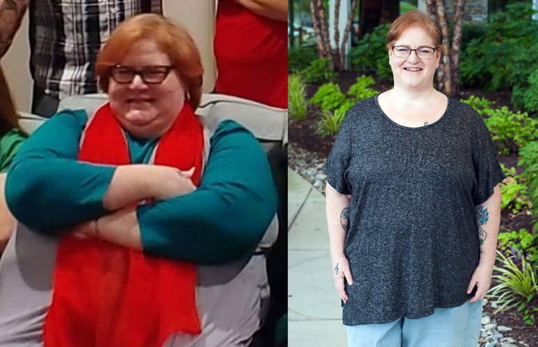 Before (left) and after photos of Christine Kabacinski