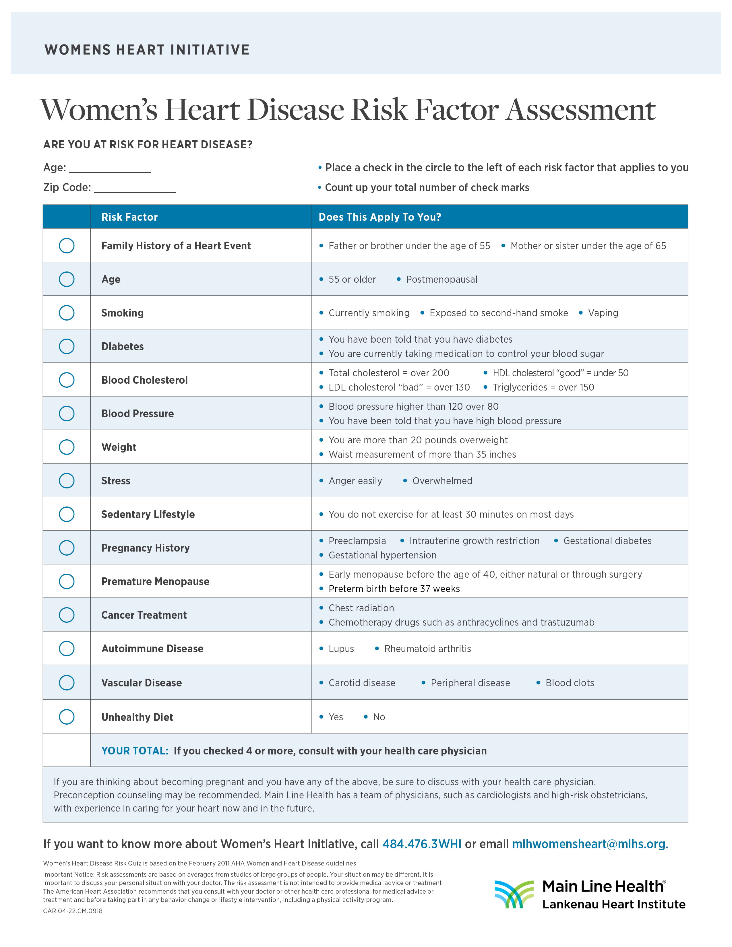 Womens Cardiac Risk Assessment