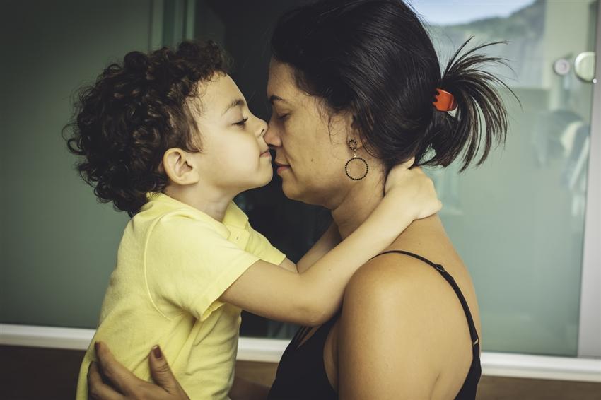 Mother and little son, lovingly nose to nose